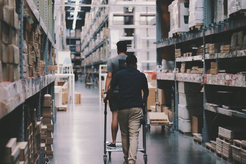 Warehouse aisle set up as dark store fulfillment center